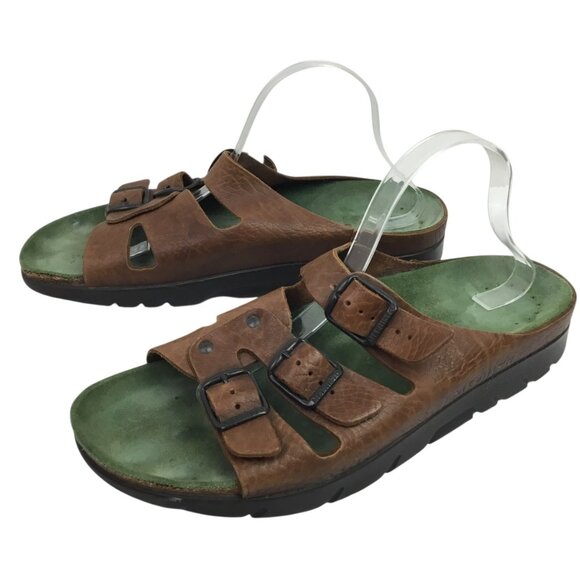 Mephisto Zach Fit Mens 46 Brown Leather Natural Fitness Three Buckle Slide Sanda - Picture 1 of 10